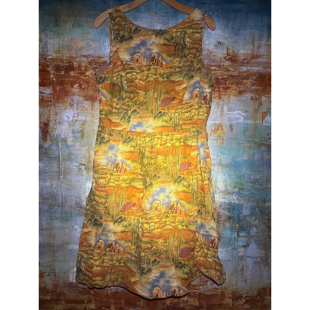 Retrolicious Desert Landscape Cacti Print Sleeveless Fit Flare Dress MulticolorL